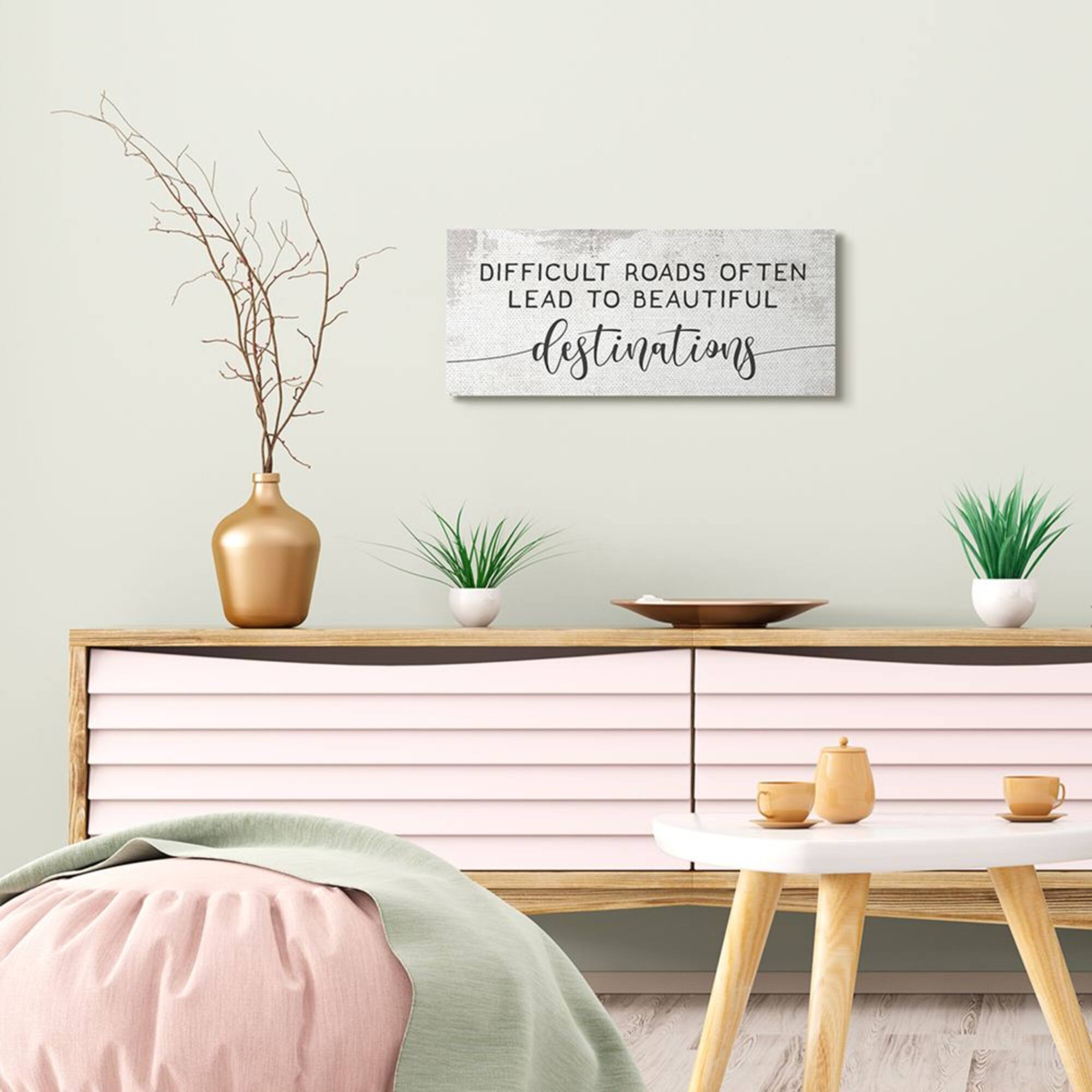 Stupell Industries Distressed Difficult Roads to Beautiful Destinations Motivational Quote Canvas Wall Art